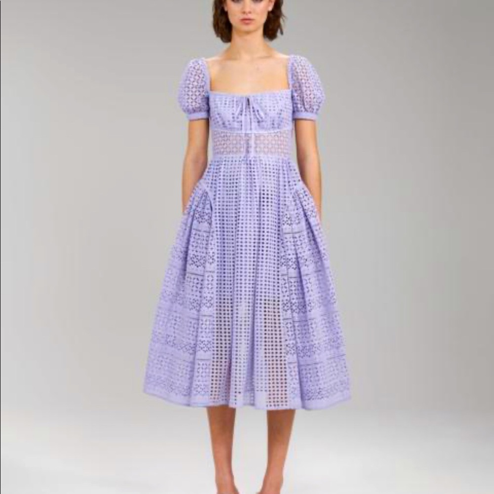 Self Portrait Lilac Cotton Broderie Anglaise Midi Dress size US2